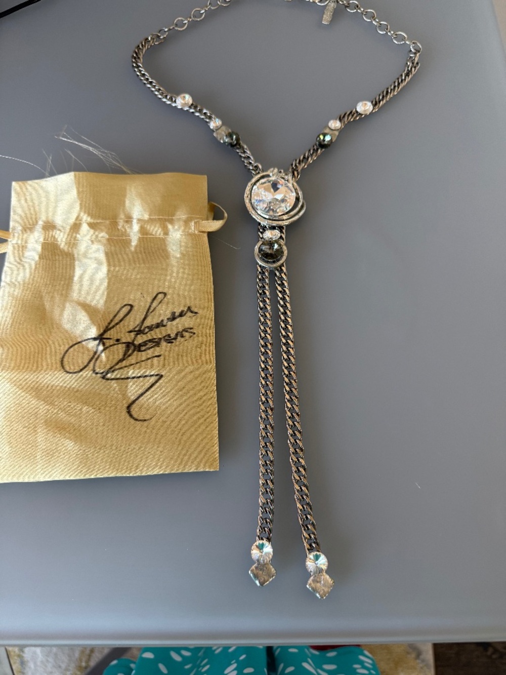 Silver Crystal long chunky necklace